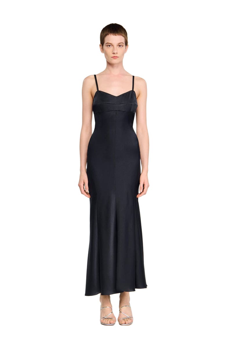 SANDRO Satin-effect maxi dress, Alternate, color, Navy Blue