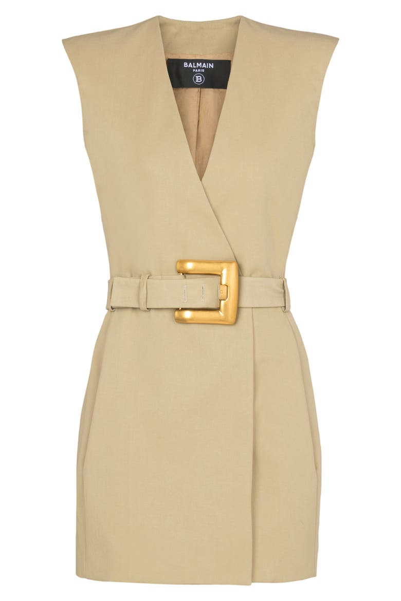 Short belted gabardine dress, Alternate, color, beige