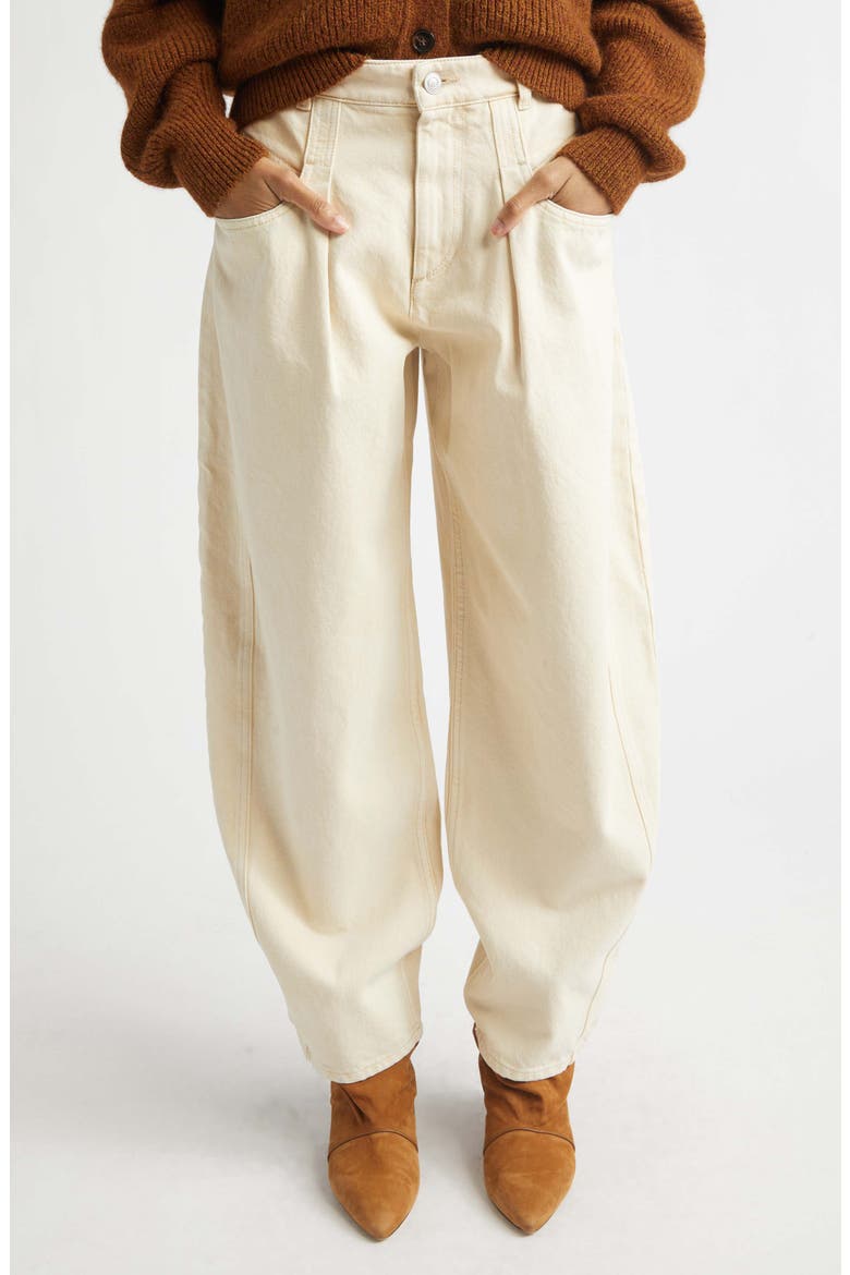 Lisha Pleated Barrel Leg Jeans, Main, color, BEIGE