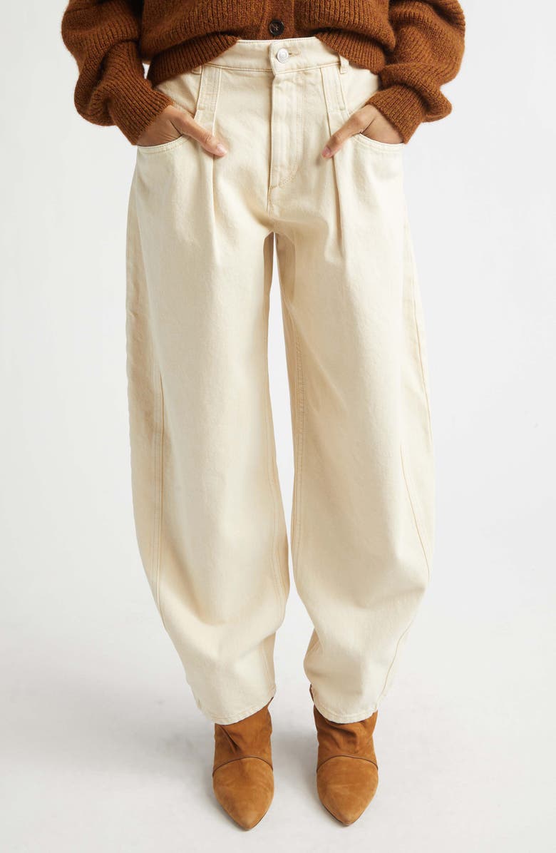 Isabel Marant Lisha Pleated Barrel Leg Jeans, Main, color, Beige