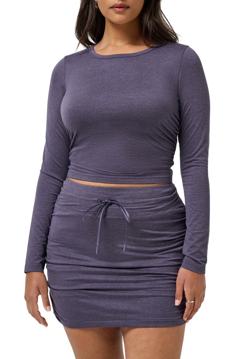 TravisMathew Skyline Ruched Jersey Long Sleeve T-Shirt, Alternate, color, Heather Graystone