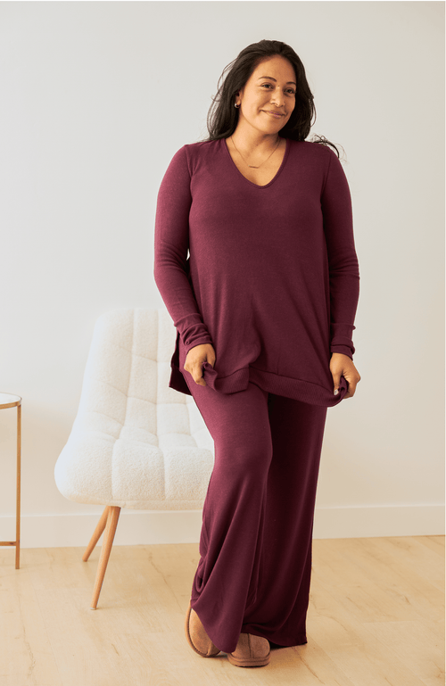 Kindred Bravely Cozyknit Maternity & Nursing V-neck Top In Burgundy