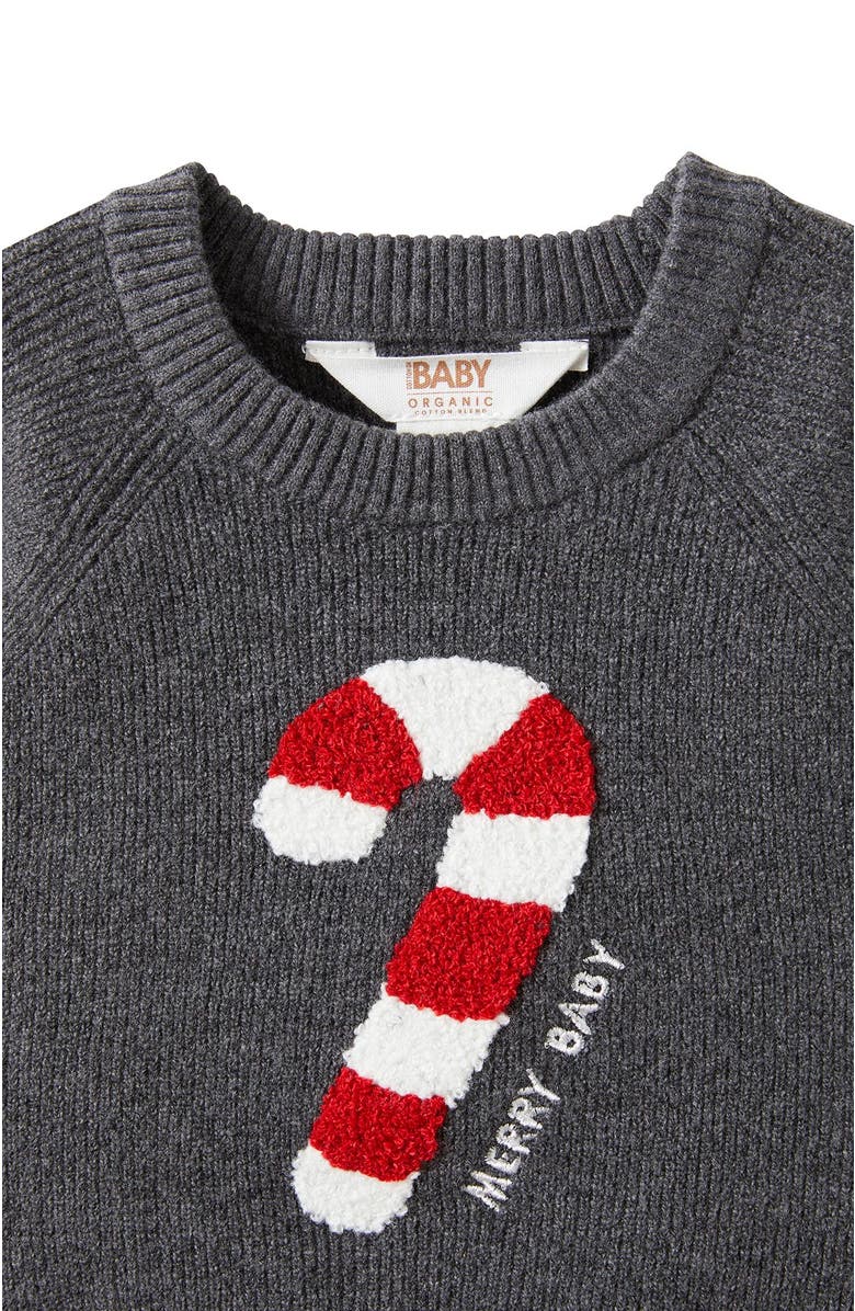 Cotton On Kids Organic Knit Sweater, Alternate, color, Charcoal Marle Xmas Merry