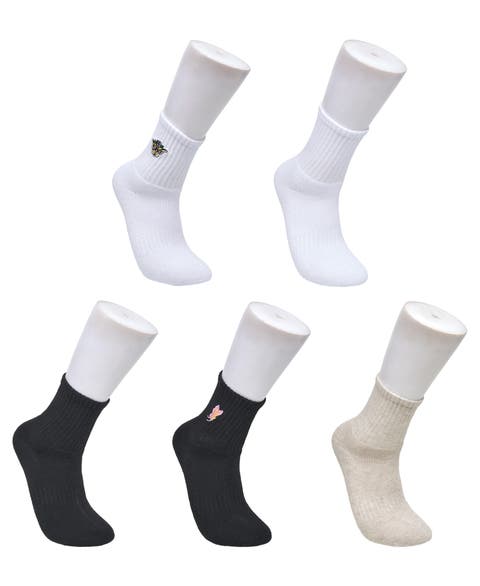 Flower Embroidery Half Cushion Mid Crew Sock 5-Pack