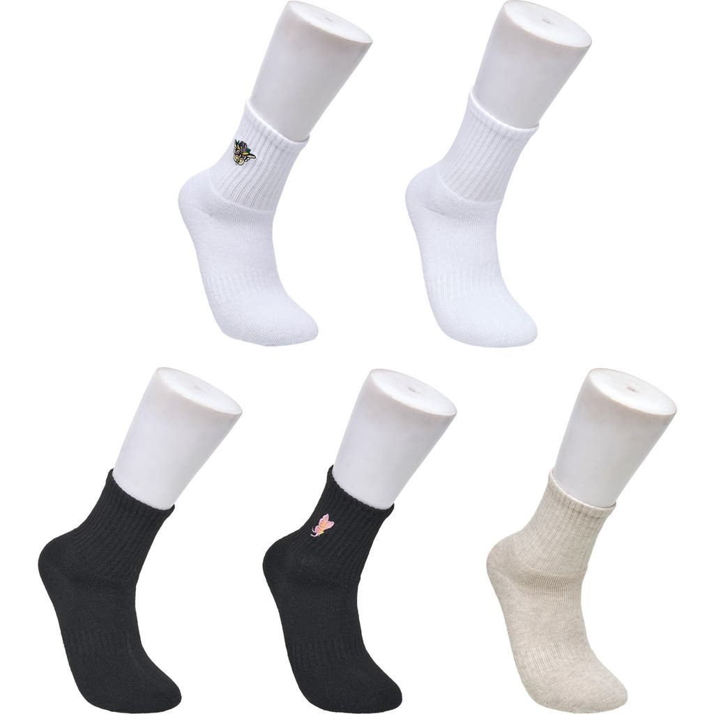 Ed Hardy Womens Flower Embroidery Half Cushion Mid Crew Sock 5-pack In Multi
