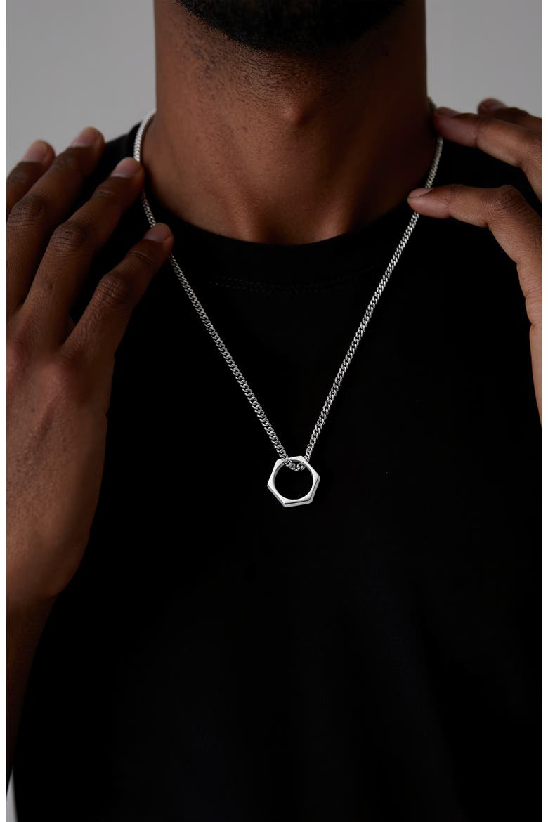 Men's Hexagon Necklace, Alternate, color, SILVER