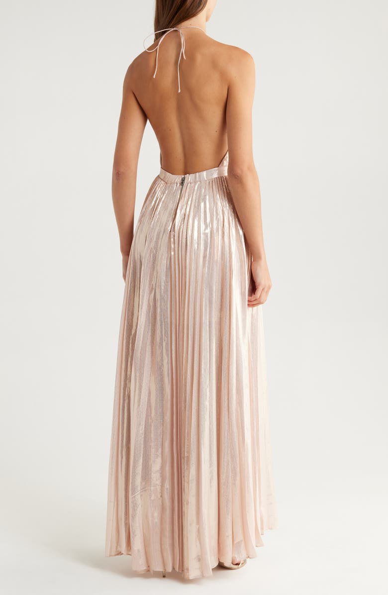 Alice + Olivia Camila Pleated Plunge Neck Silk Blend Halter Dress, Alternate, color, Pearl Blush