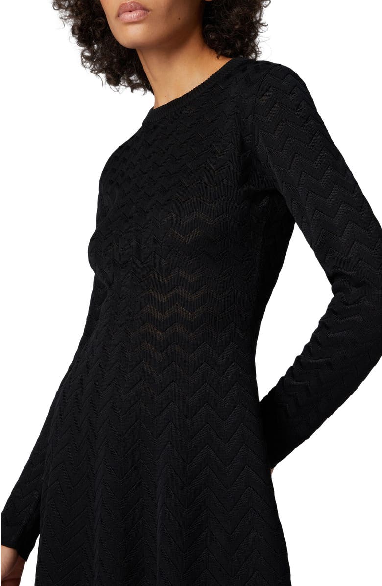 Missoni Tone-on-tone Chevron Long-sleeved Mini-dress, Alternate, color, Black