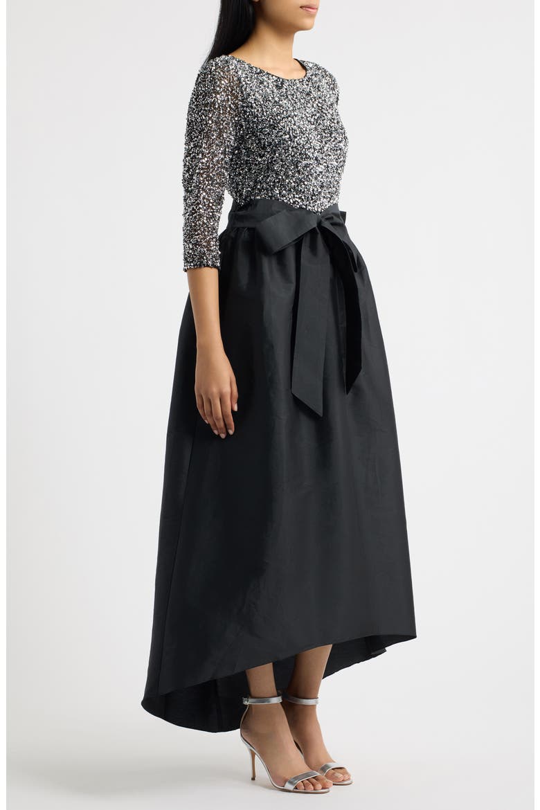 Beaded Bodice Taffeta A-Line Gown, Alternate, color, BLACK/SILVER 013