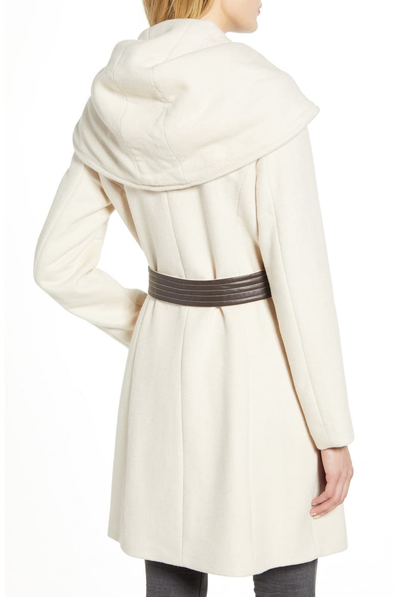 Cole Haan Belted Asymmetrical Wool Coat, Alternate, color, STONE