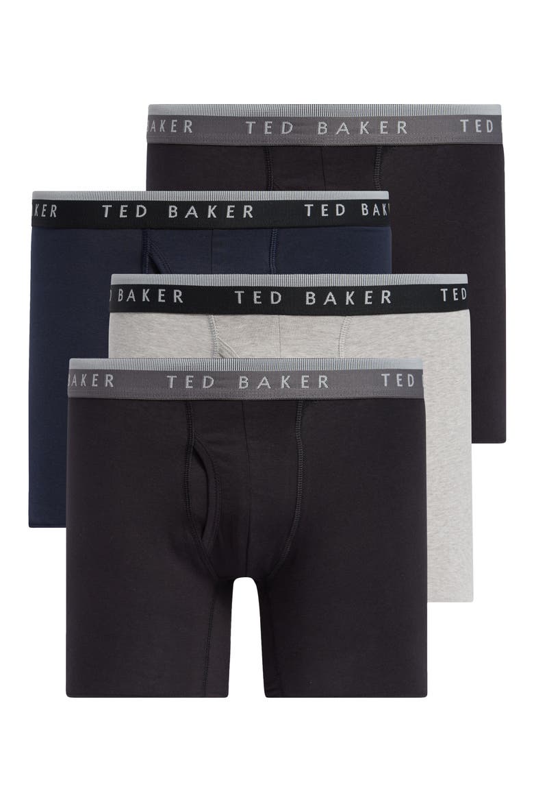4-Pack Stretch Cotton Boxer Briefs, Main, color, GREY / BLACK