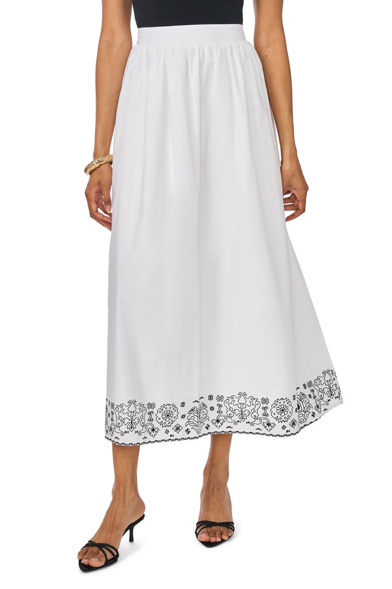 Stencil Print A-Line Cotton Skirt, Main, color, RICH BLACK