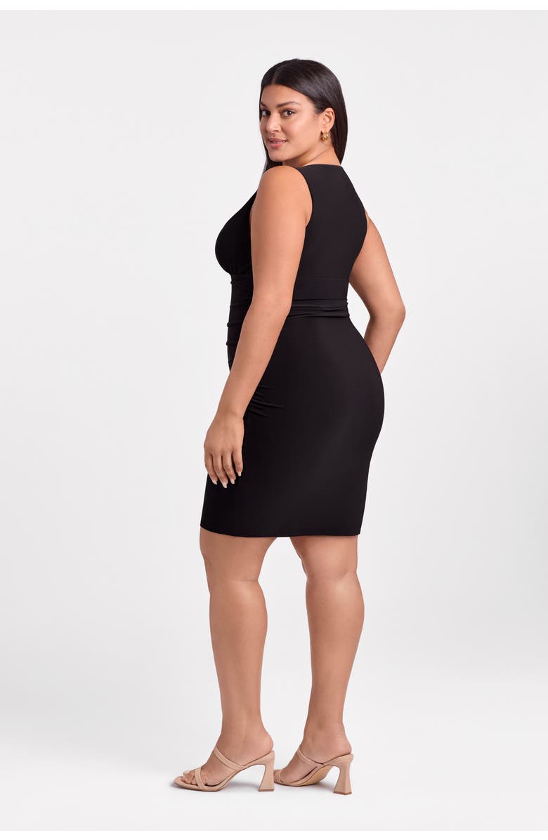 S3 Apparel Sculpting Shapewear Shirred Waist V-Neck Mini Dress, Alternate, color, Onyx Black