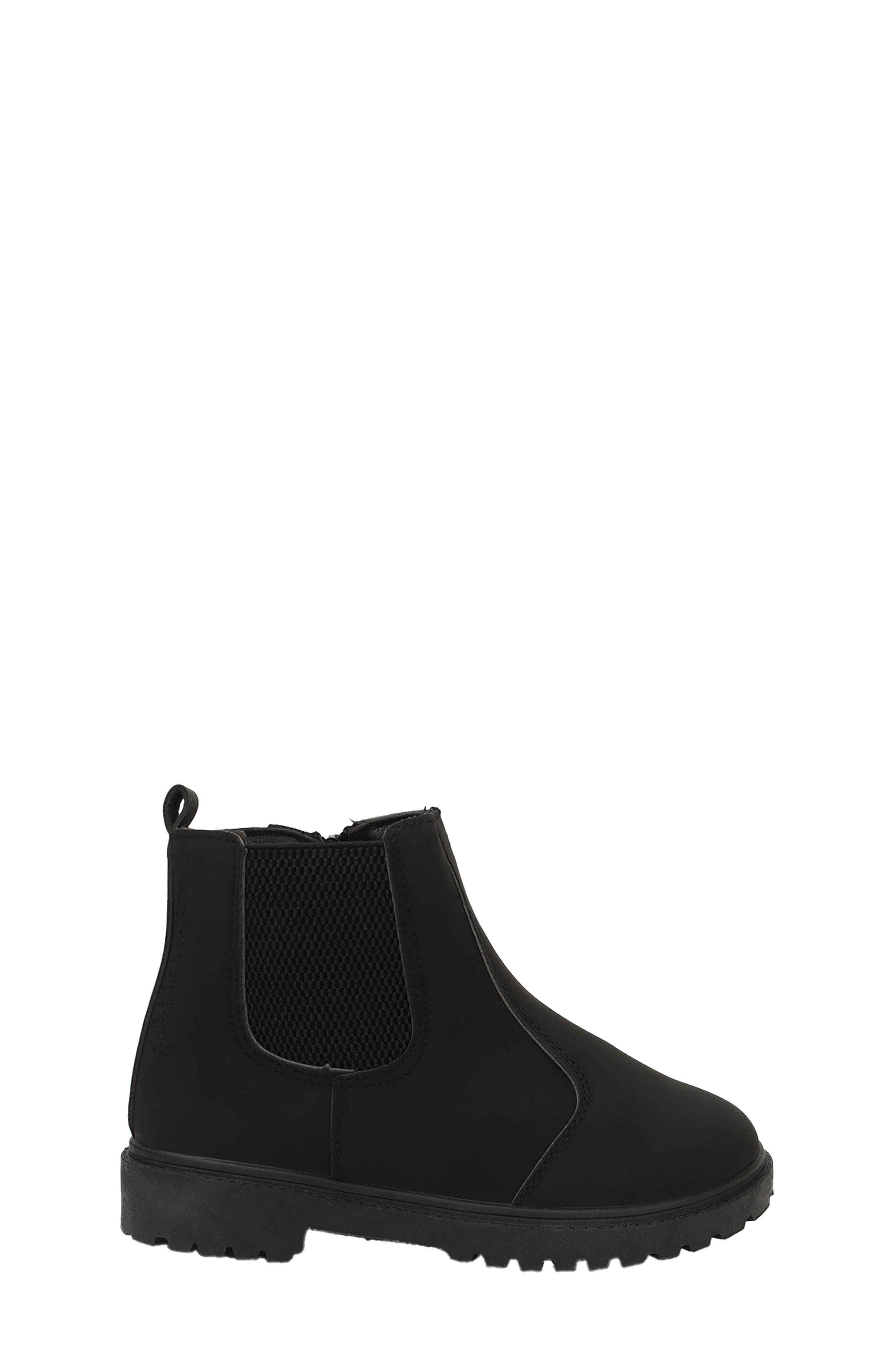 Kids' Elastic Side Zip Faux Leather Bootie, Alternate, color, BLACK