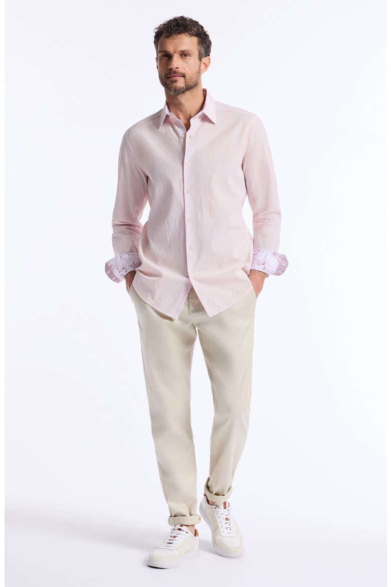 Textured Stretch Cotton Button-Up Shirt, Alternate, color, PINK