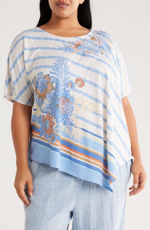 Floral Stripe Crinkle Top (Plus)