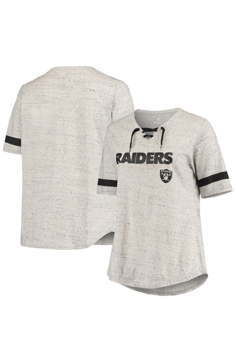 PROFILE Women's Heathered Gray Las Vegas Raiders Plus Size Lace-Up V-Neck T-Shirt, Main, color, 