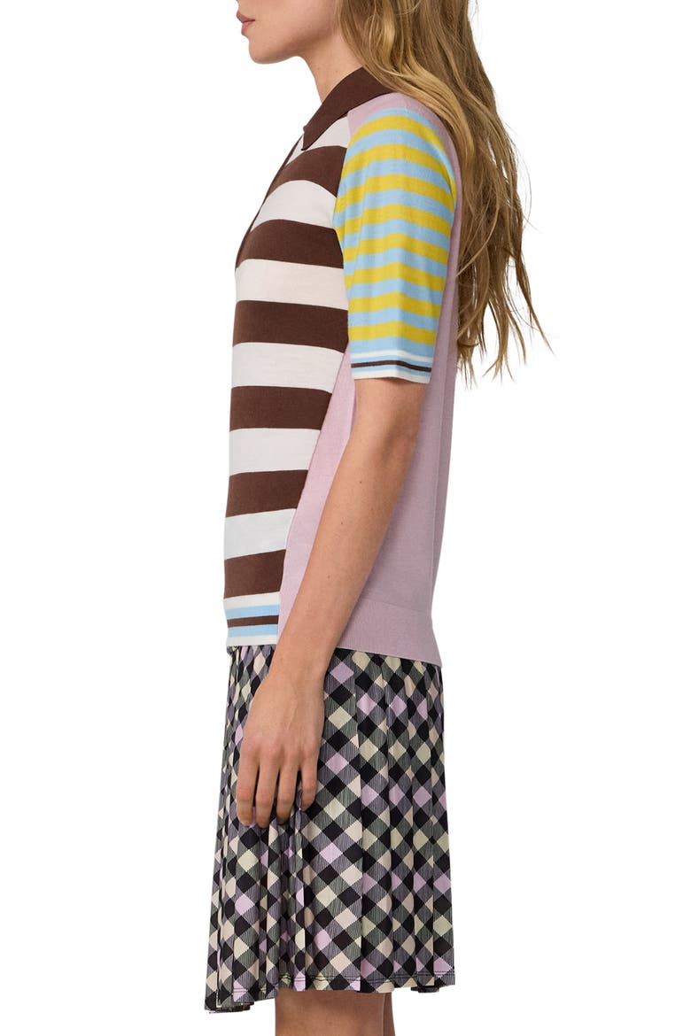 Catrina Striped Merino Wool Polo Sweater, Alternate, color, PINK BROWN