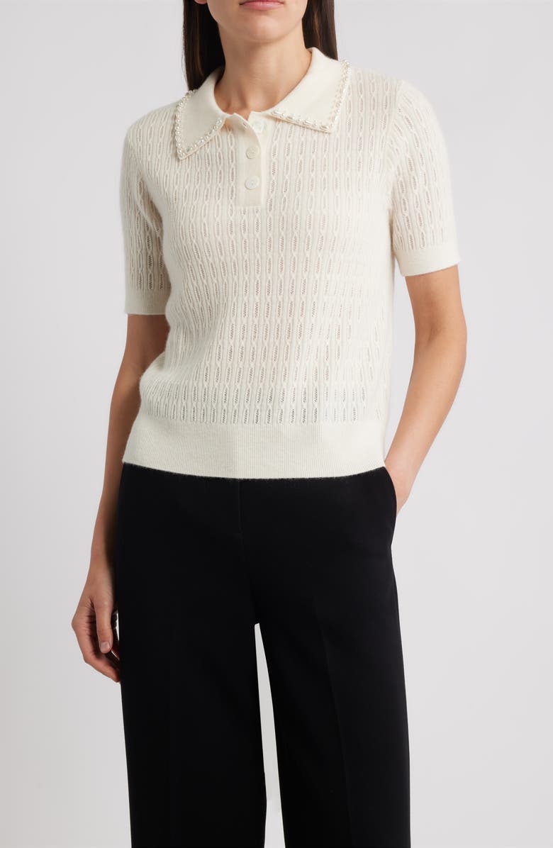 Elie Tahari The Stevie Cashmere Polo Sweater, Main, color, Vanilla