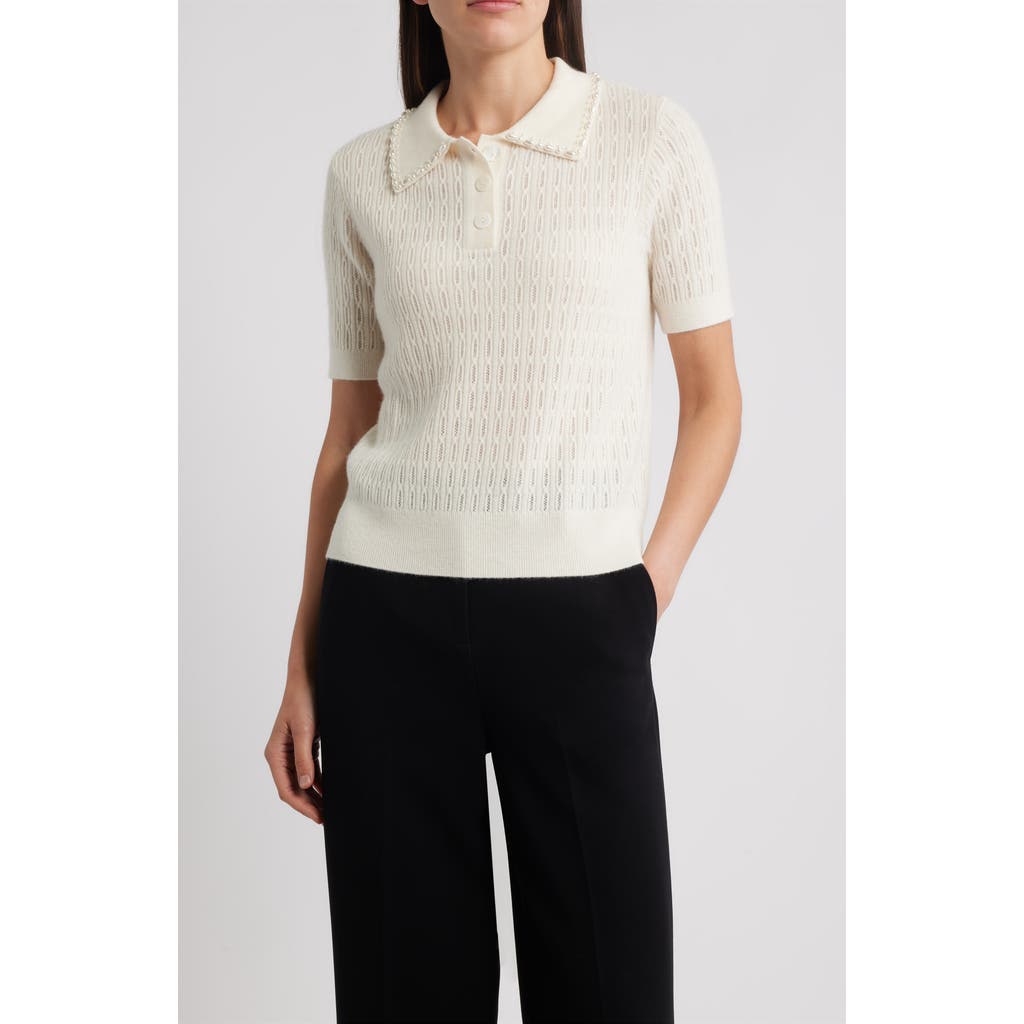 Elie Tahari The Stevie Cashmere Polo Sweater In White