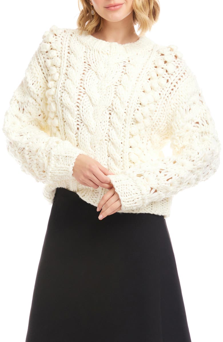 Karen Kane Hand Knit Cable Sweater, Main, color, Off White