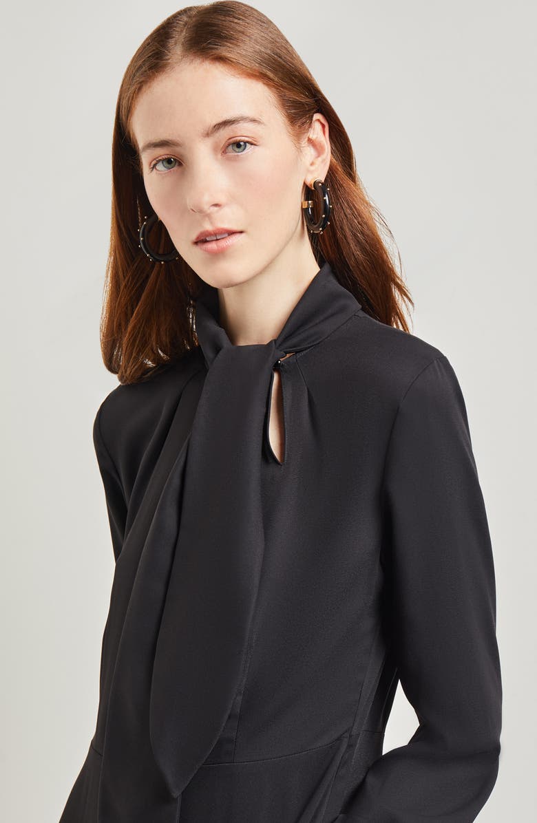 Misook Tie Neck Long Sleeve Pleated Maxi Dress, Alternate, color,