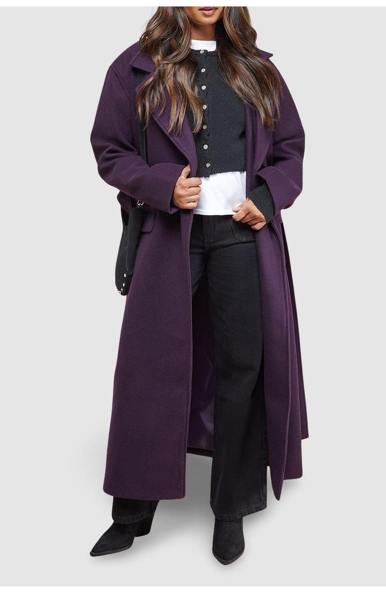 Oasis Tie Belt Detail Midi Coat, Alternate, color, Berry