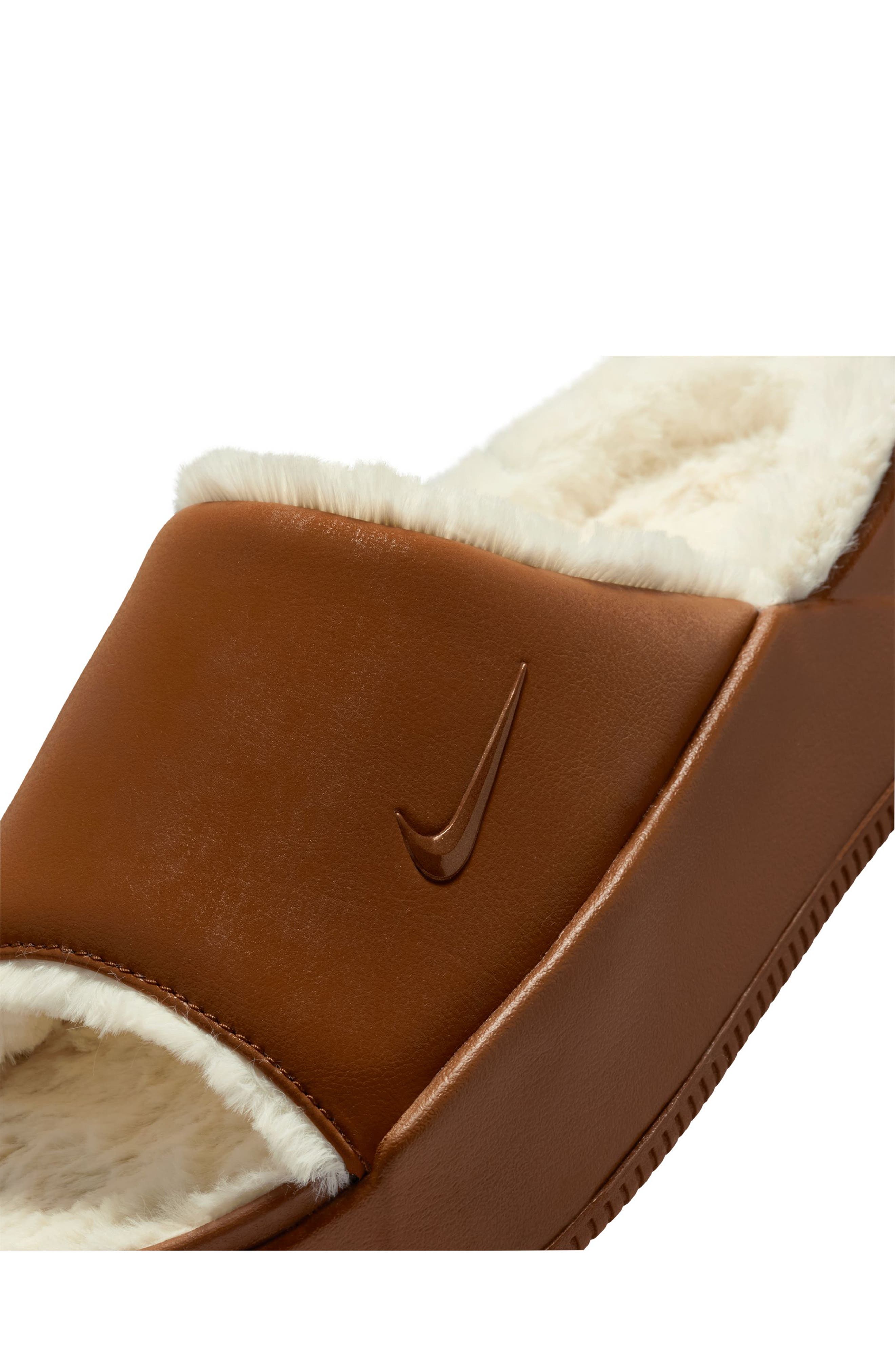 Nike Calm Elevation Faux Fur Lined Platform Slide, Alternate, color, Light Tan/ British Tan