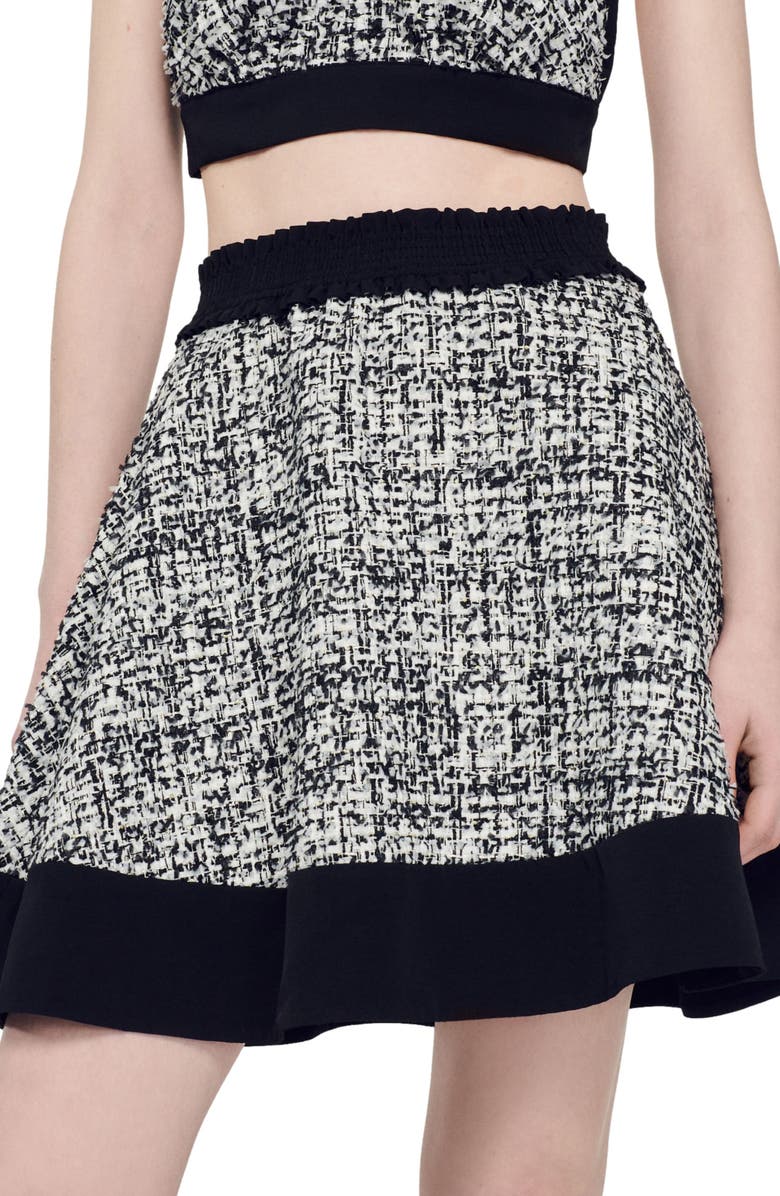 SANDRO Malina Tweed Skater Skirt, Alternate, color, Noir