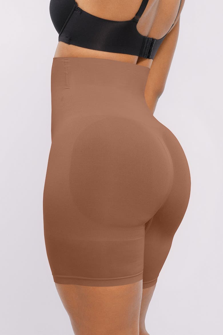 Everyday High Waist Shaping Shorts, Alternate, color, Latte