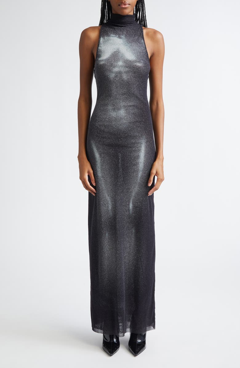 Jean Paul Gaultier Body Dust Print Mesh Dress, Main, color, Black/ Silver