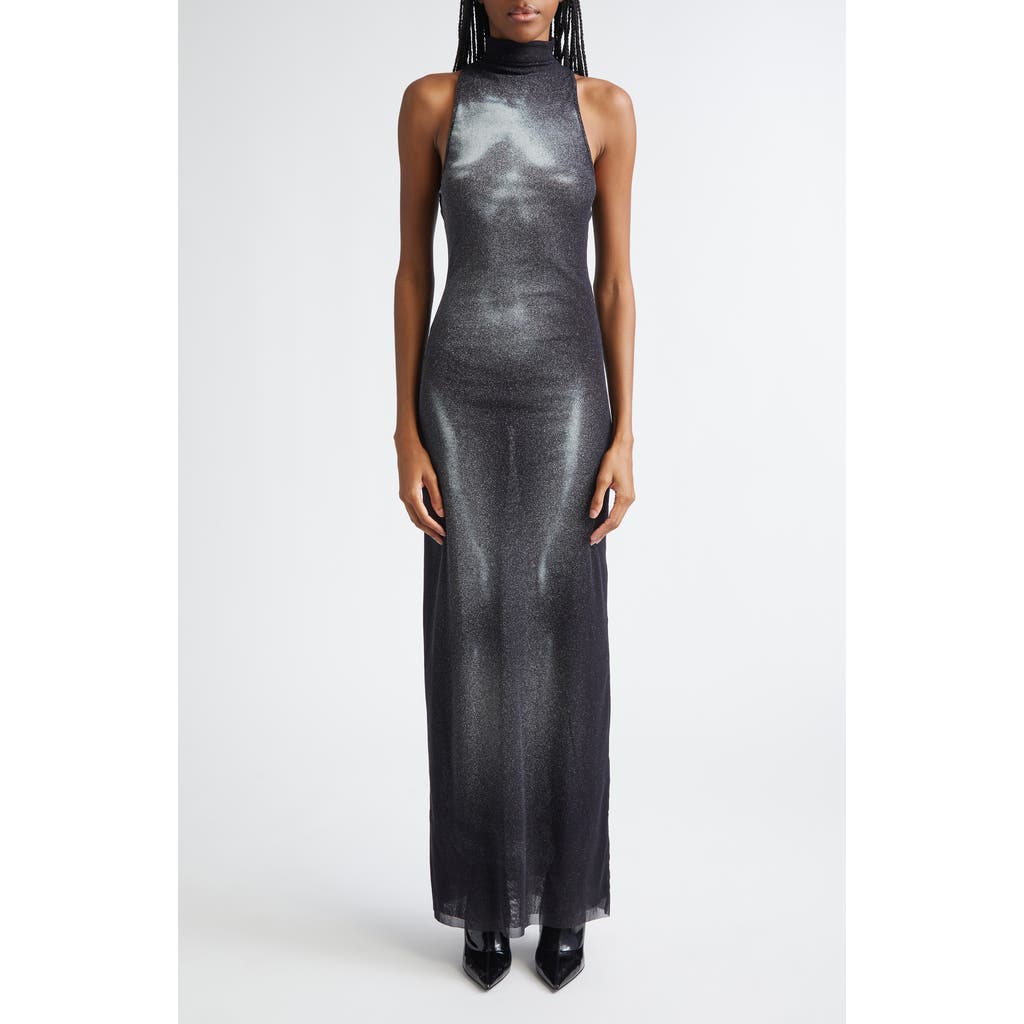 Jean Paul Gaultier Body Dust Print Mesh Dress in Black/Silver  product