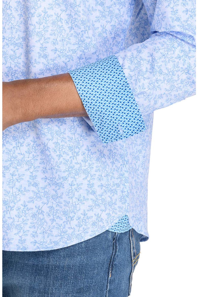 Slim Fit Ditsy Floral Recycled 4-Way Stretch Performance Long Sleeve Shirt, Alternate, color, LT BLUE