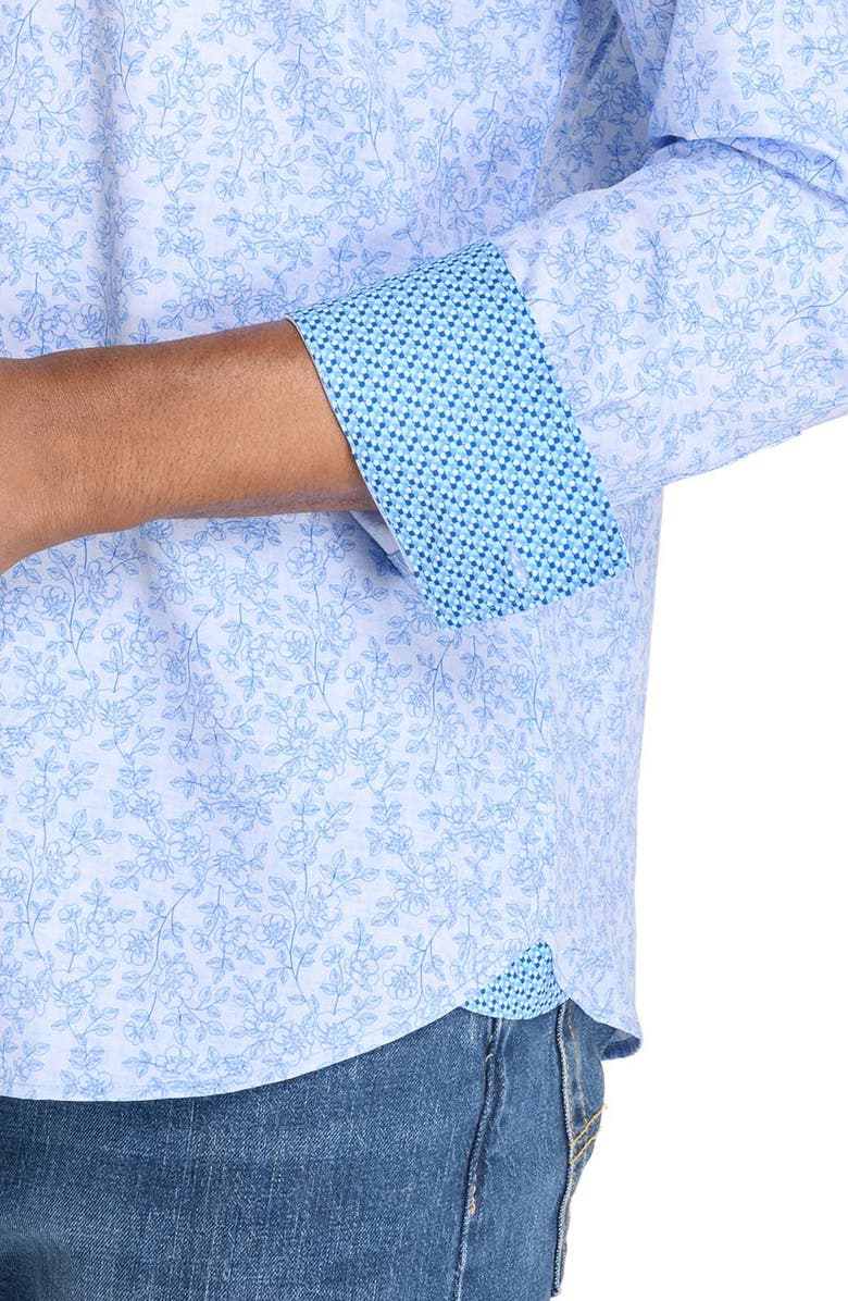 CONSTRUCT Slim Fit Ditsy Floral Recycled 4-Way Stretch Performance Long Sleeve Shirt, Alternate, color, Lt Blue