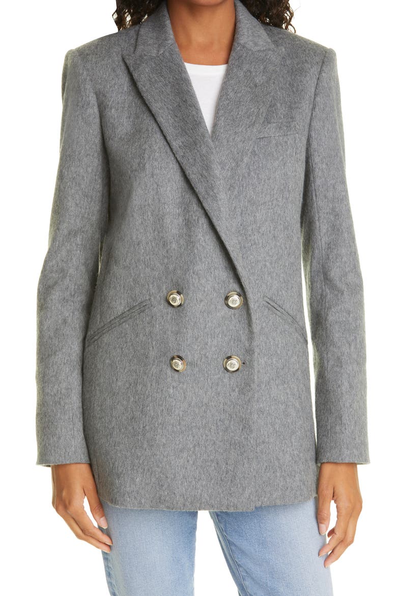 Oria Dickey Wool Blend Double Breasted Blazer, Alternate, color, HEATHER GREY