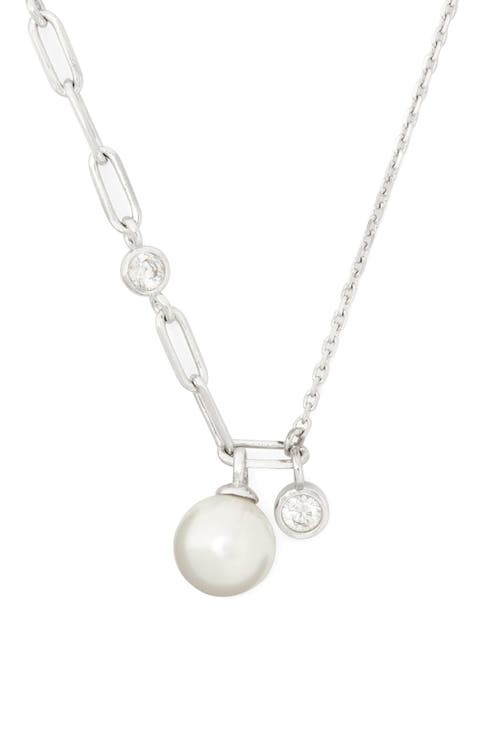 Pearl Theory Mixed Chain Faux Pearl Pendant Necklace