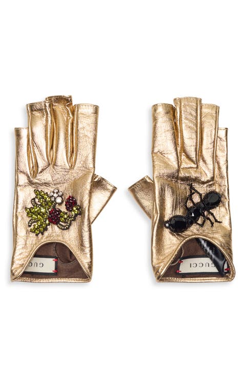 Metallic Leather Fingerless Gloves