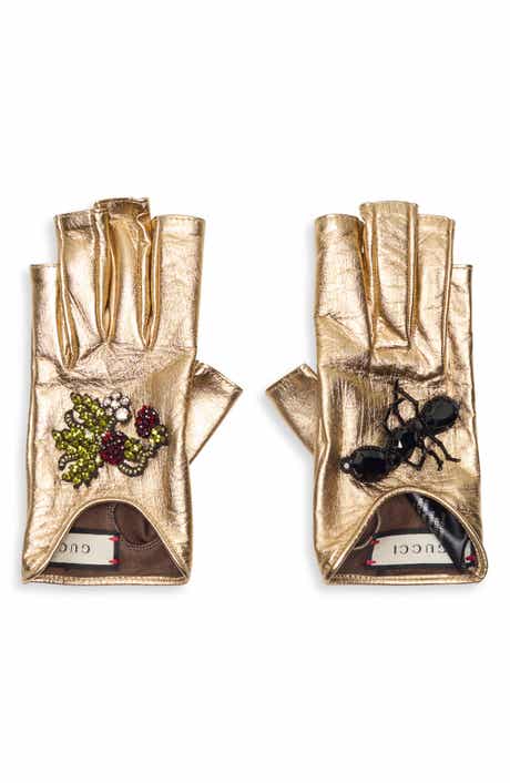 Gucci Metallic Leather Fingerless Gloves