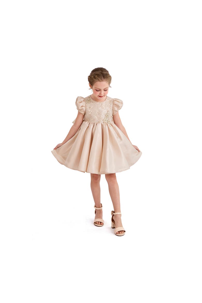 Luna Satin Bow Occasion Dress, Alternate, color, Champagne