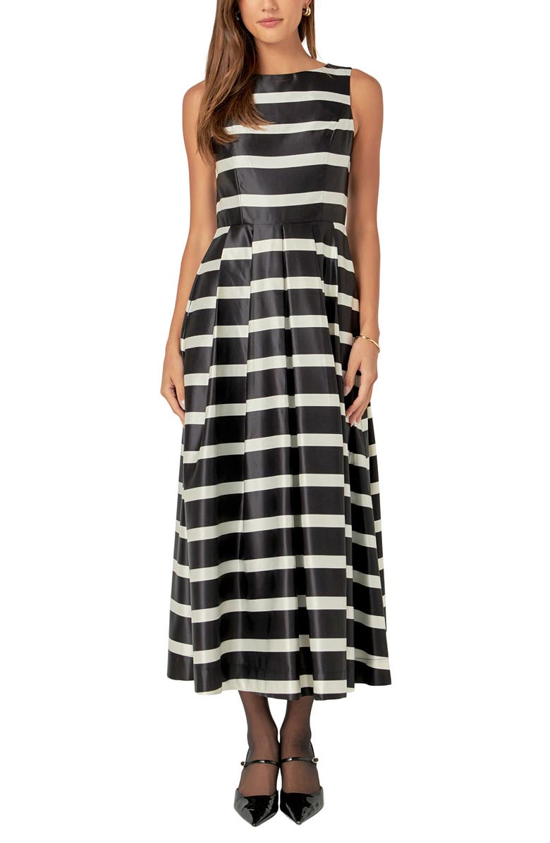 English Factory Stripe Sleeveless Midi Dress, Main, color, Black/White
