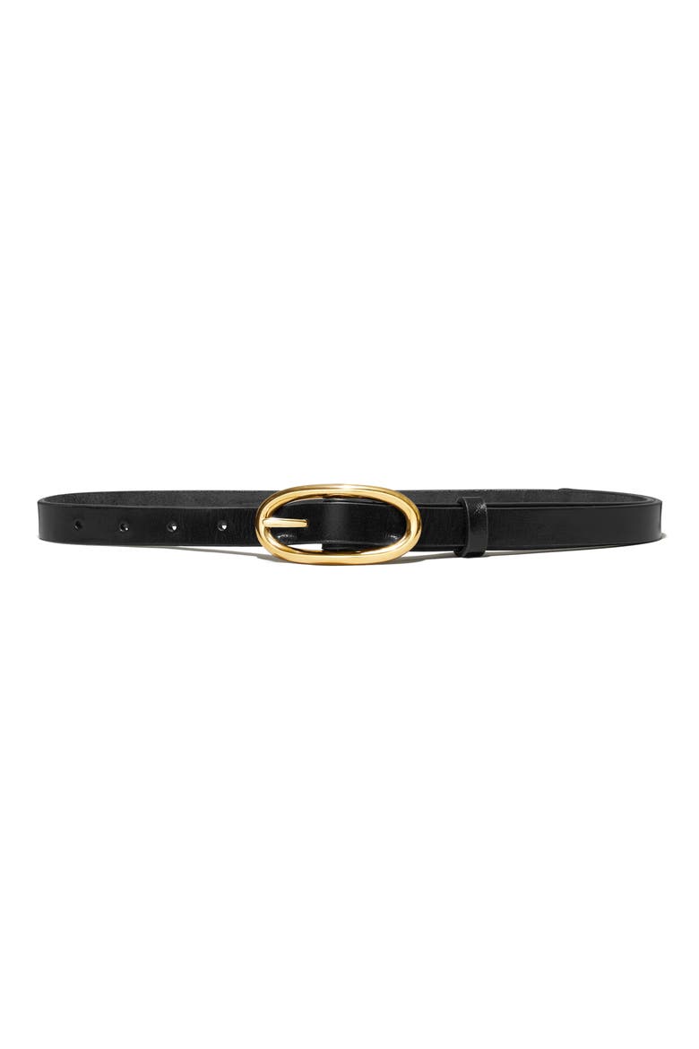 Large Pierced Leather Buckle Belt, Alternate, color, BLACK/ GOLD