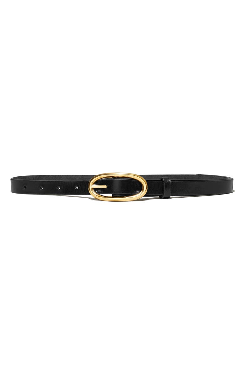 Tory Burch Large Pierced Leather Buckle Belt, Alternate, color, Black/ Gold