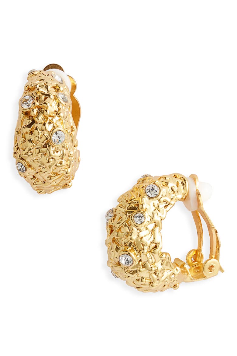 Crystal Nest Clip-On Hoop Earrings, Main, color, GOLD