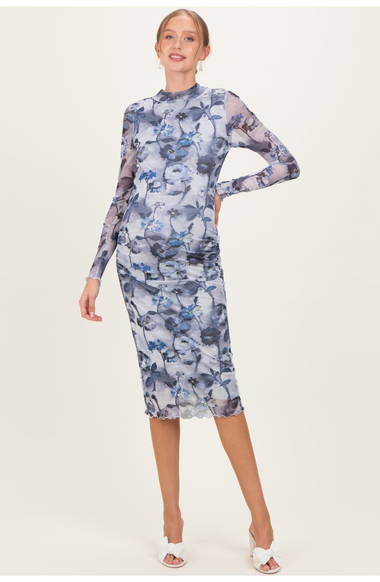 PinkBlush Floral Mesh Long Sleeve Midi Dress, Alternate, color, Blue