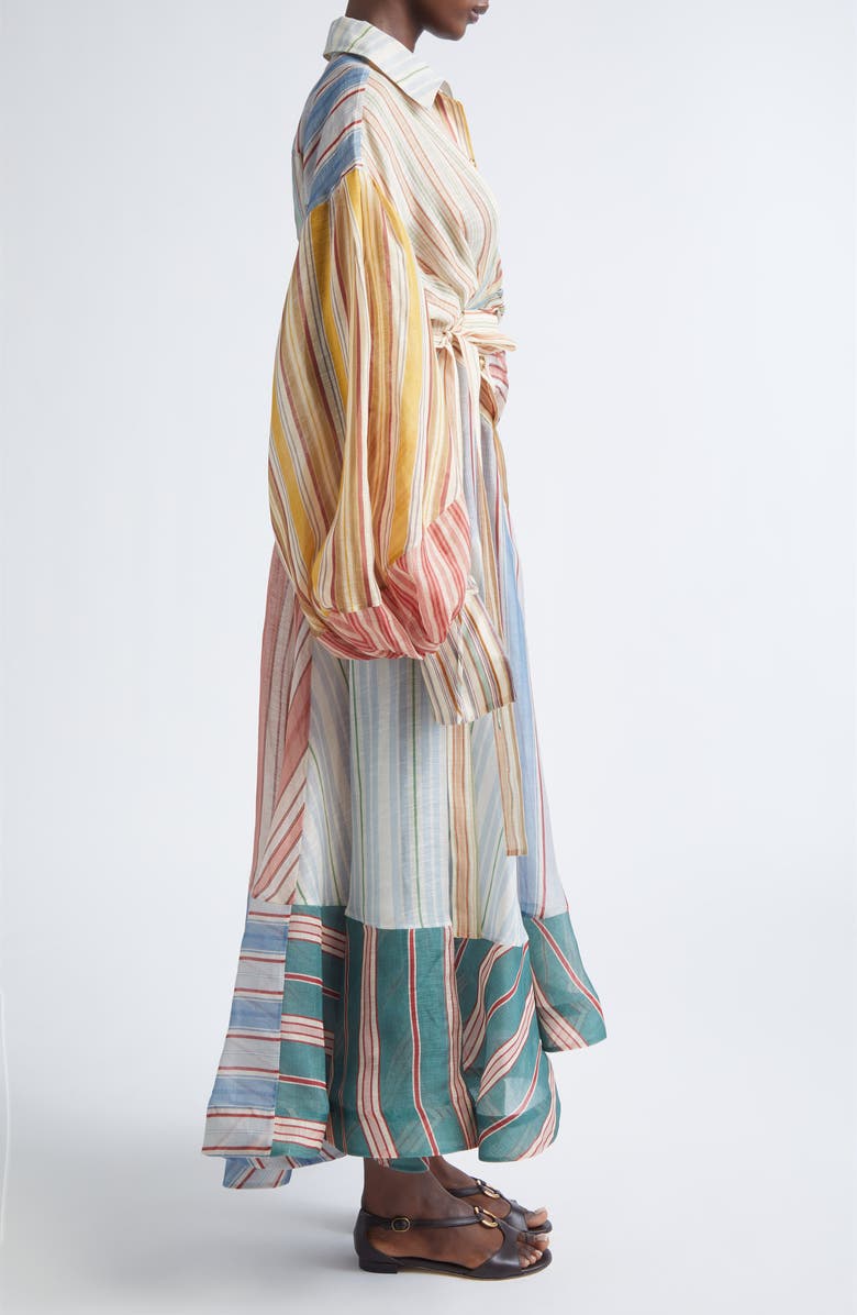 Zimmermann Rebellion Asymmetric Stripe Long Sleeve Linen & Silk Shirtdress, Alternate, color, Spliced Stripes