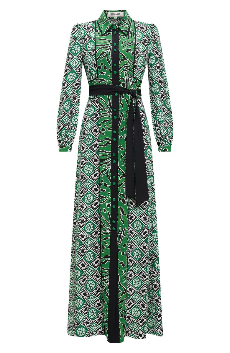 DVF Joshua Long Sleeve Maxi Shirtdress, Alternate, color, Paper Cut Geo/Wtr Tyg Gn Lg