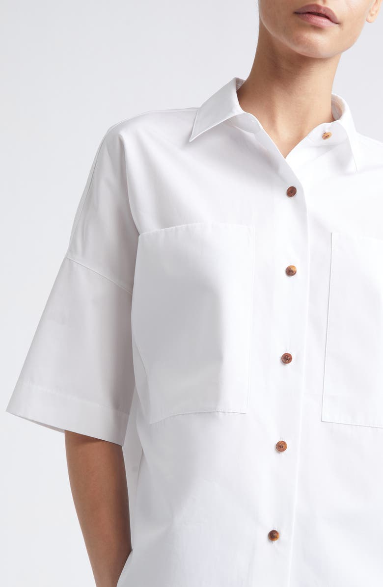 Lafayette 148 New York Workwear Organic Cotton Poplin Short Sleeve Button-Up Shirt, Alternate, color, White