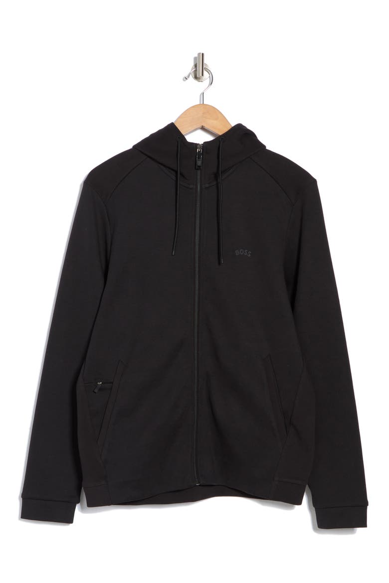 Saggy Curved Zip-Up Hoodie, Alternate, color, BLACK