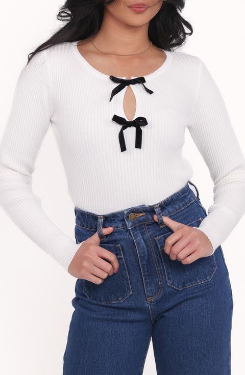 Elba Velvet Bow Rib Top