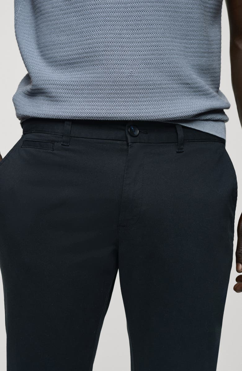 MANGO Flat Front Tapered Crop Stretch Cotton Chinos, Alternate, color, Dark Navy